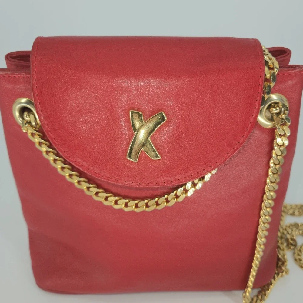 VTG Paloma Picasso 80s 90s Crossbody Leather Bag Red Signature‎ Gold Chain Italy